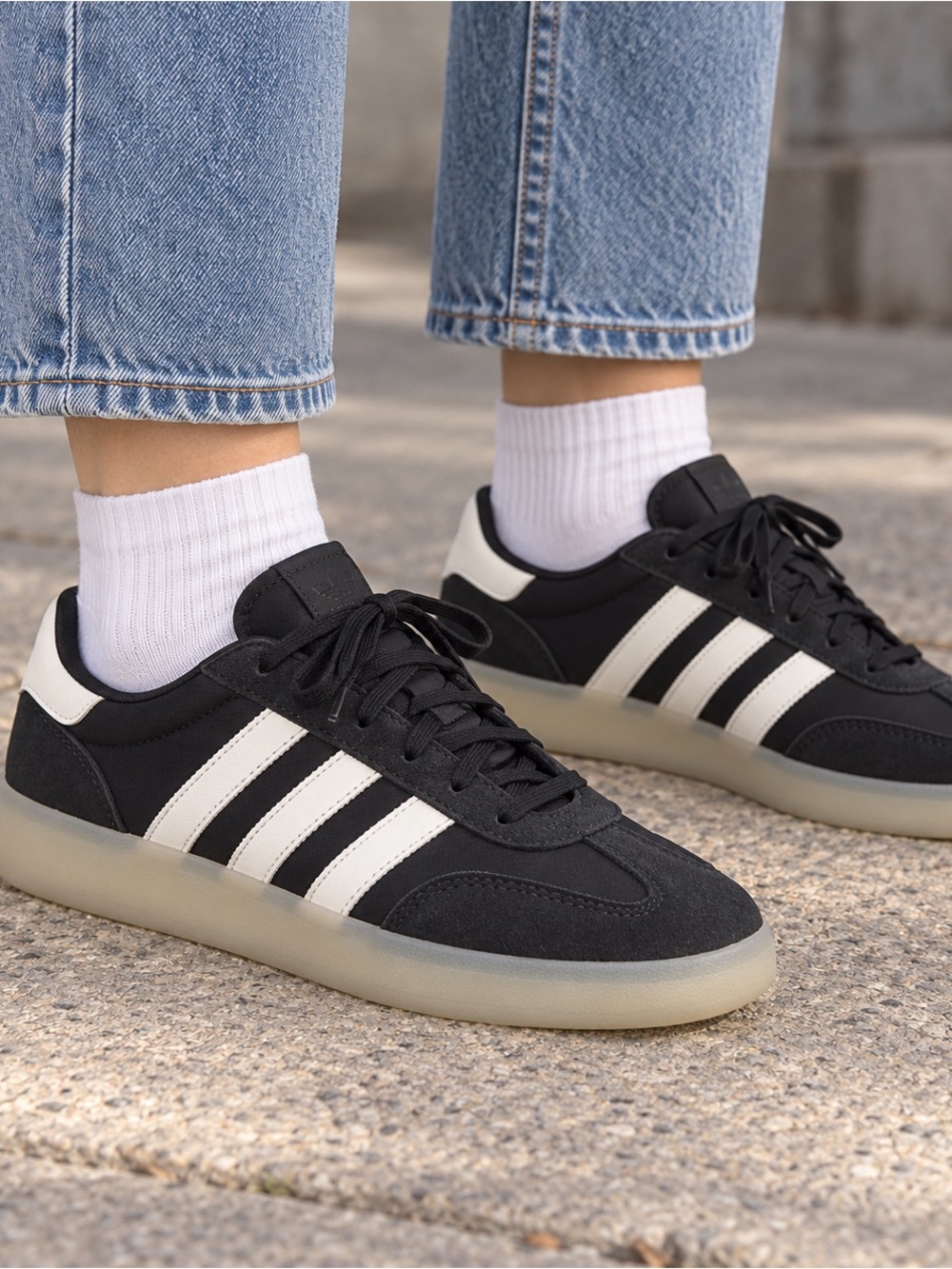Adidas Barreda Decode Black Low-Profile Sneakers with White Stripes